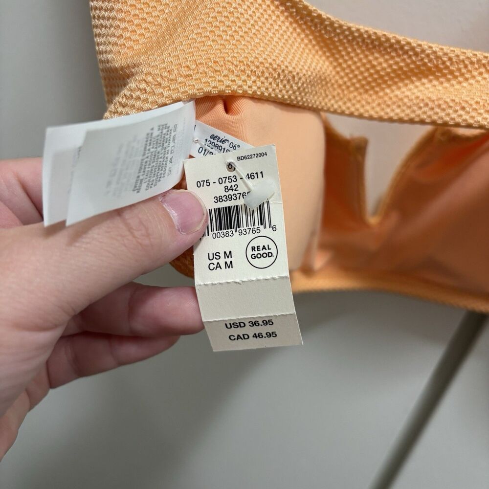NWT Aerie Sz Medium 2PC Swim Set Orange V Wire Bra High Waisted Bottoms Bikini - Picture 4 of 10